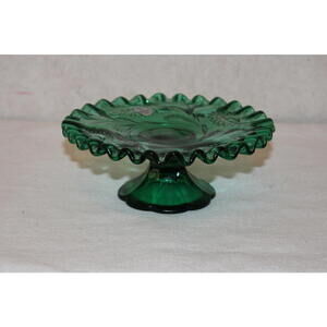 Fenton Glass Emerald Sea Mist Green Footed Pedestal Comport – 6 Inches